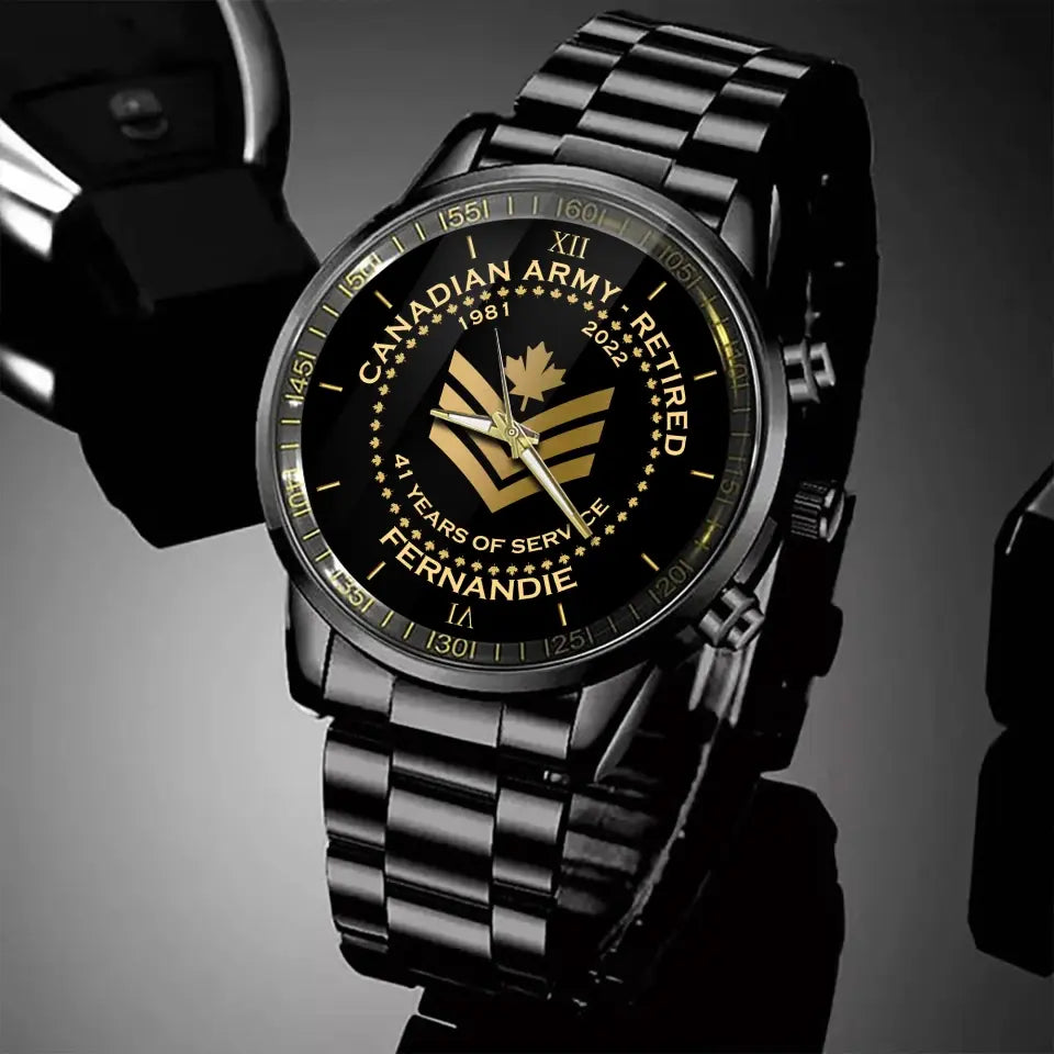 Personalized Canadian Army Retired Rank Camo Custom Name & Served Time Watch Printed AHVA24652