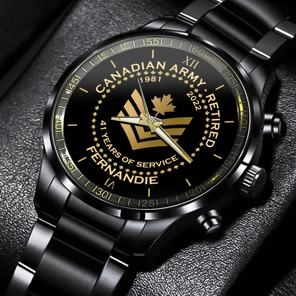 Personalized Canadian Army Retired Rank Camo Custom Name & Served Time Watch Printed AHVA24652