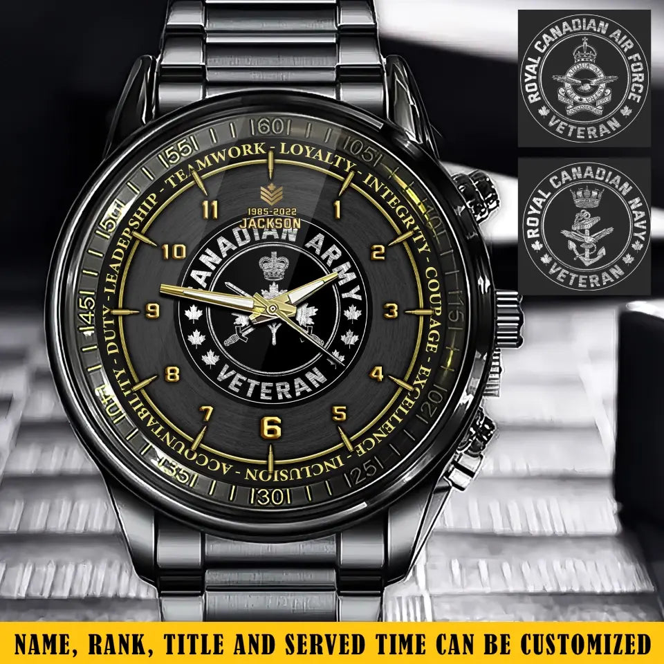 Personalized Canadian Army Veteran Rank Camo & Name Watch Printed AHKH24664