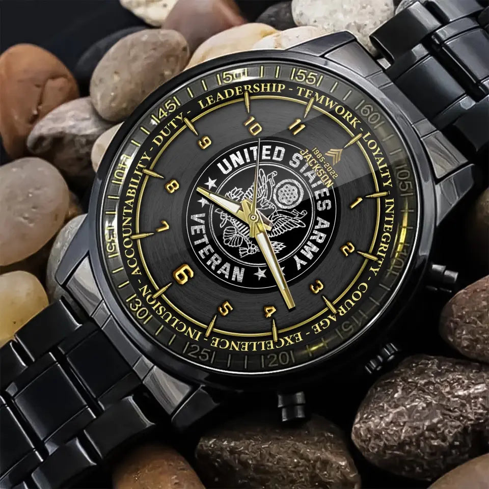 Personalized United States Army Veteran Rank Camo & Name Watch Printed AHKH24664