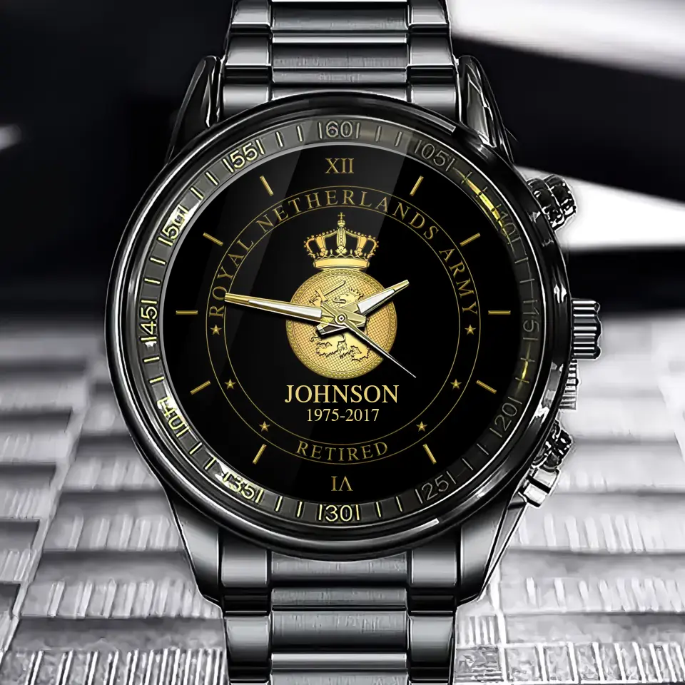 Personalized Retired Royal Netherlands Army Logo Custom Name & Time Watch Printed AHVQ24666