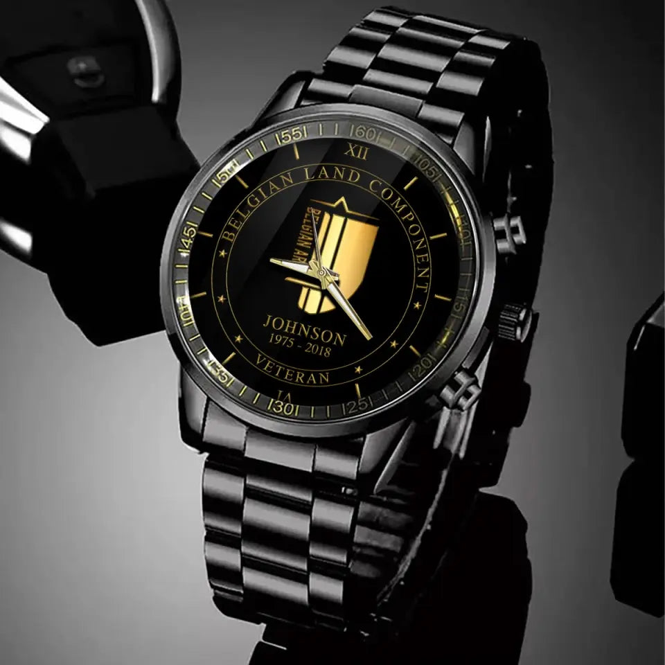 Personalized Retired Belgian Land Component Logo Custom Name & Time Watch Printed AHVQ24666