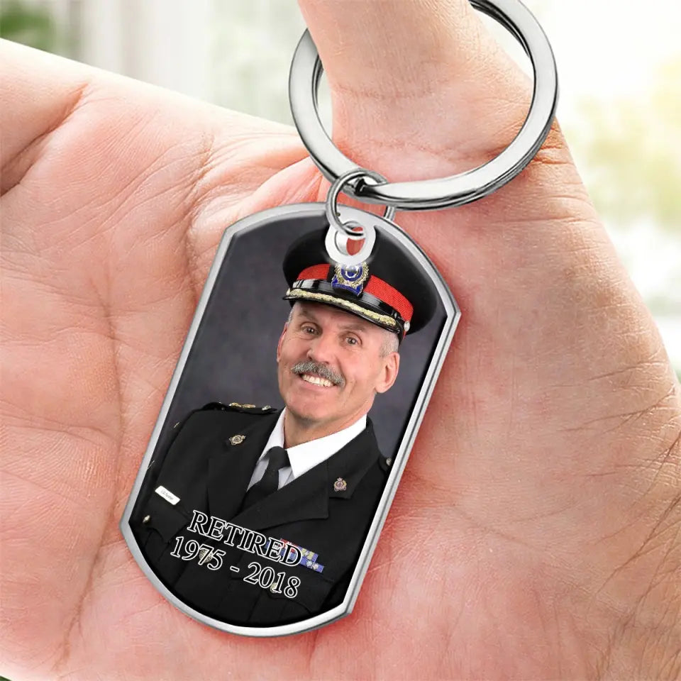 Personalized Upload Your Photo Retired Canadian Police Custom Name & Time Keychain Printed QTVQ24669