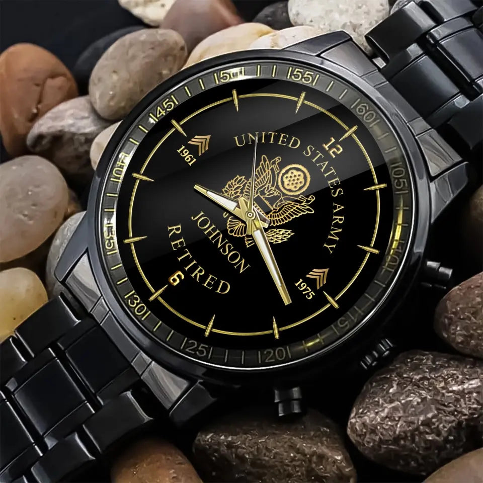 Personalized Retired US Army Logo Rank Camo Custom Name Watch Printed AHVA24667