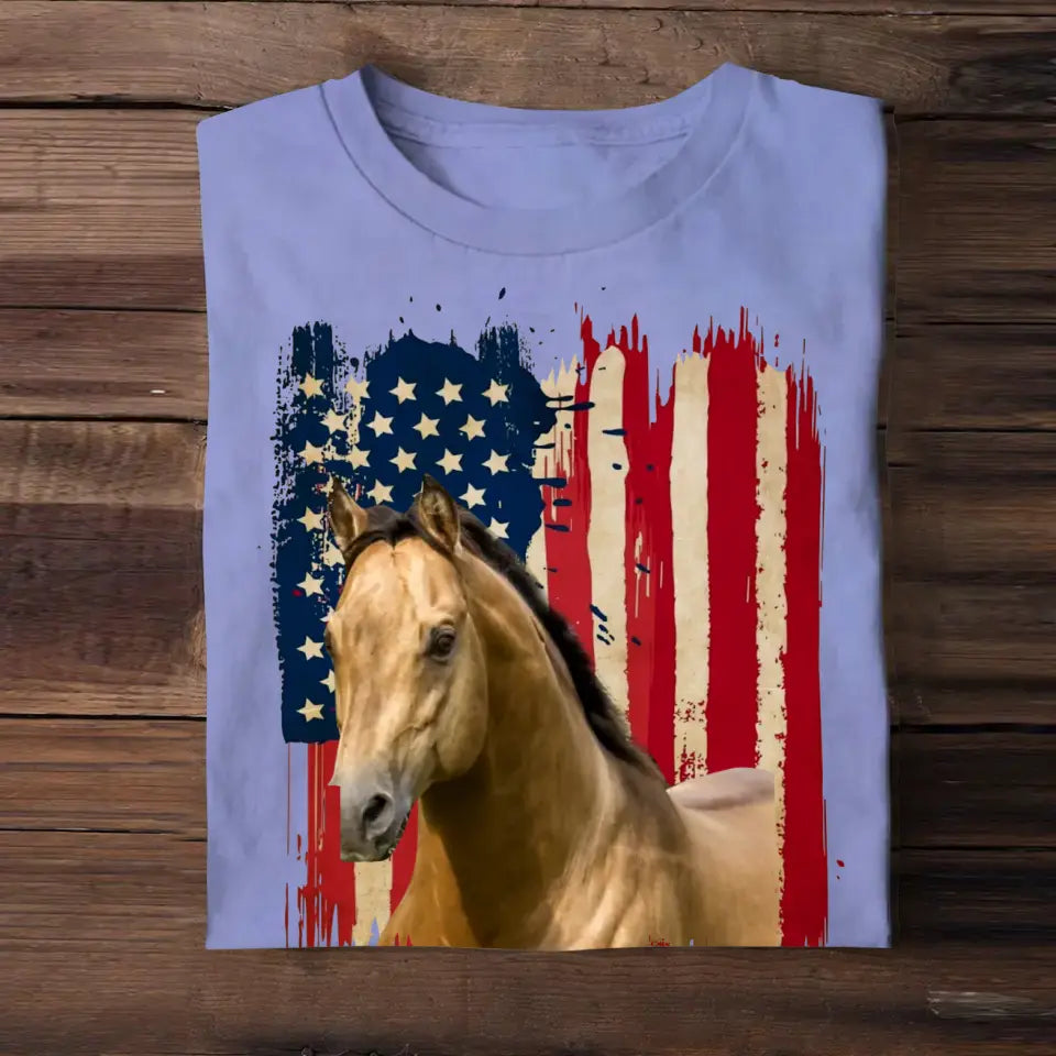 Personalized Upload Your Horse Flag Photo Tshirt Printed 23MAR-DT14