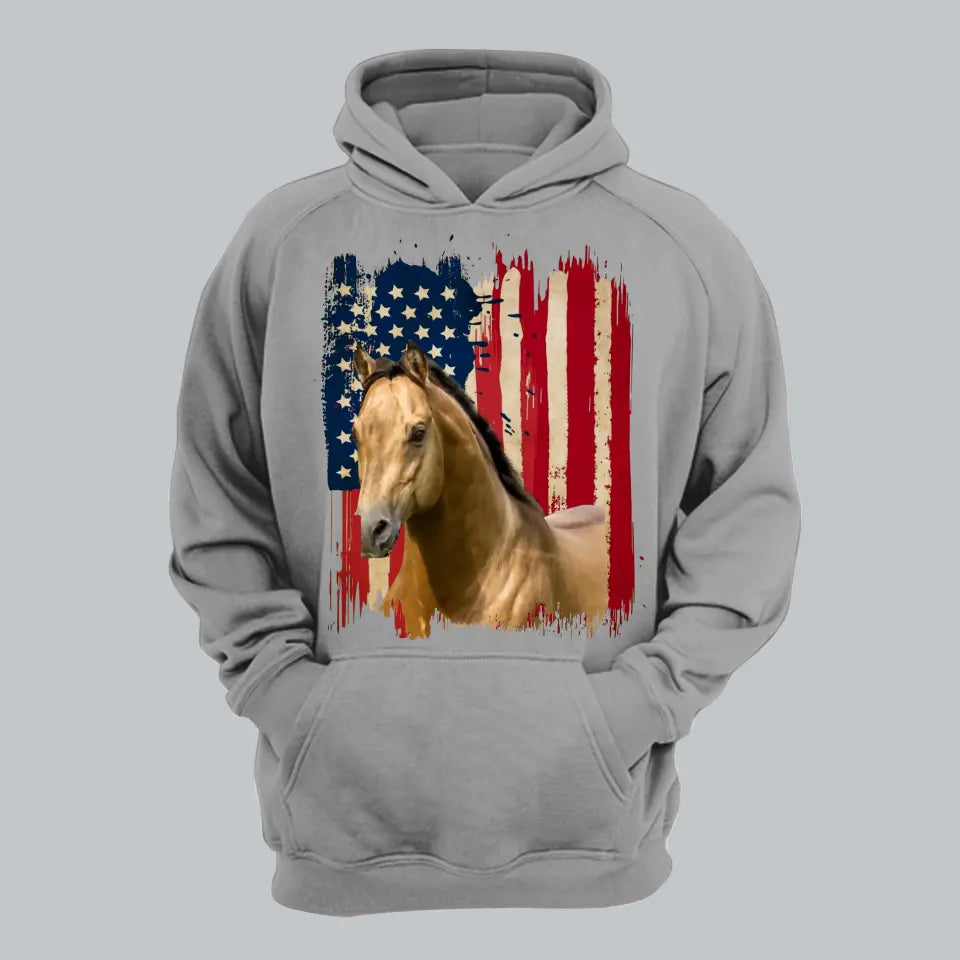 Personalized Upload Your Horse Flag Photo Tshirt Printed 23MAR-DT14