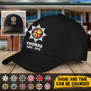 Personalized UK Firefighter Logo Custom Name & Time Black Cap Printed LVA24691