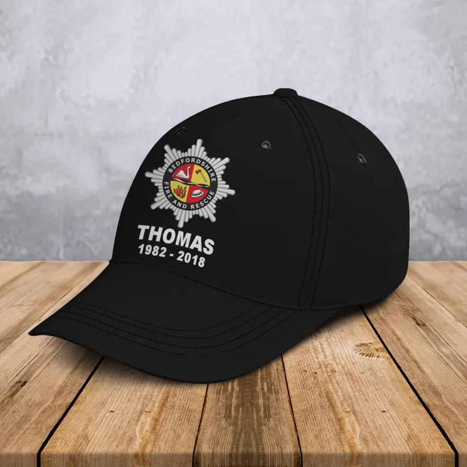 Personalized UK Firefighter Logo Custom Name & Time Black Cap Printed LVA24691