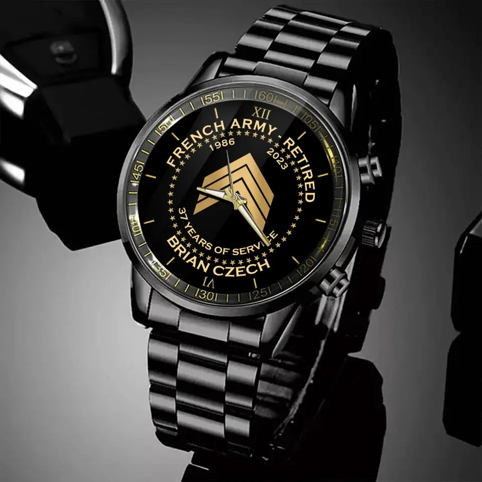 Personalized France Army Retired Custom Served Time & Name Watch Printed AHVA24696
