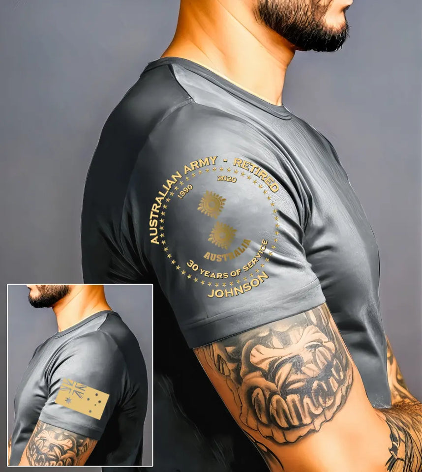 Personalized Australian Army Retired Custom Name Served Time & Rank T-shirt Printed AHVA24709