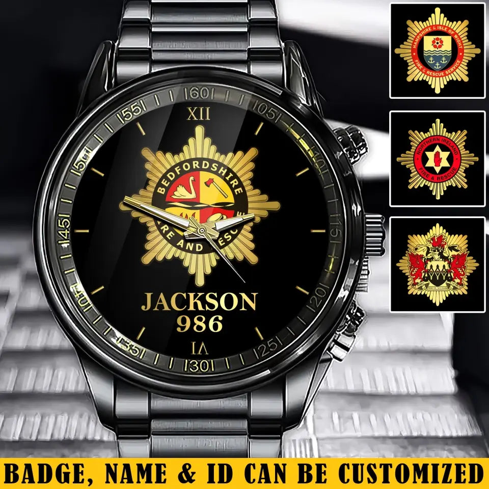 Personalized UK Firefighter Logo Custom Name & ID Watch Printed QTVA24719