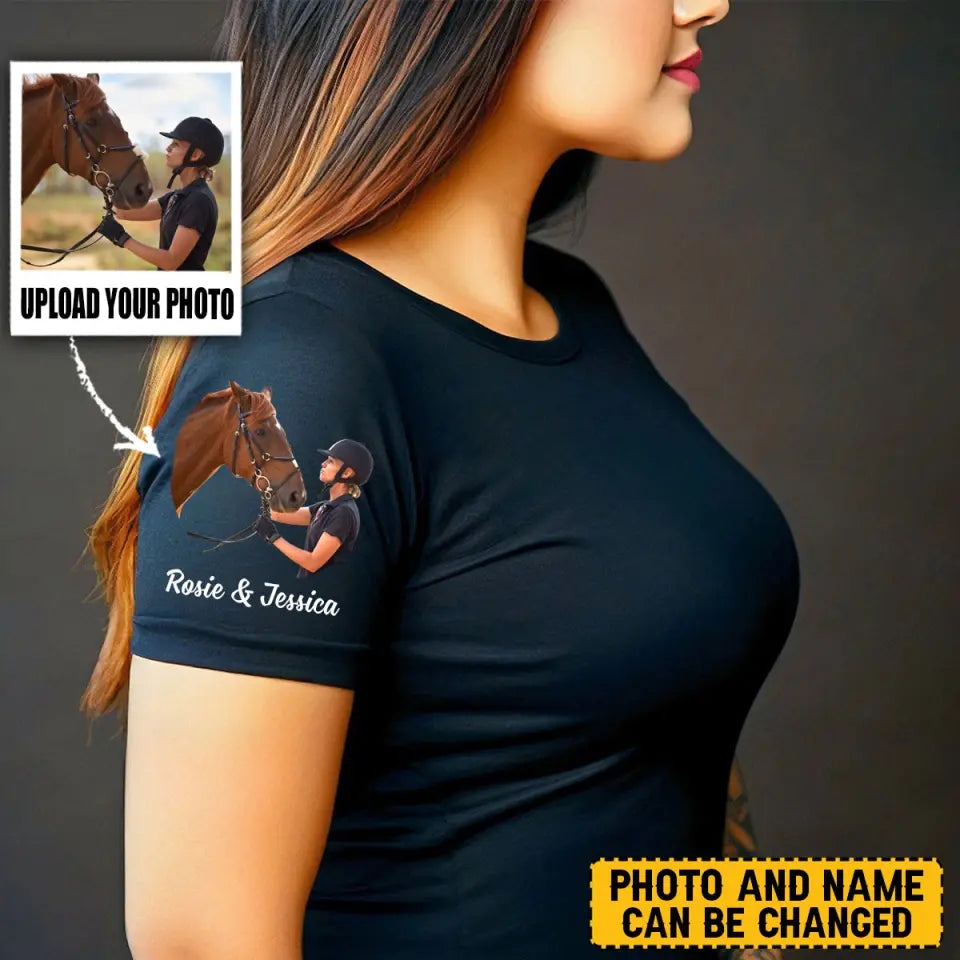 Personalized Upload Your Horse Photo Horse Girl Custom Name Woman T-shirt Printed LVA24728