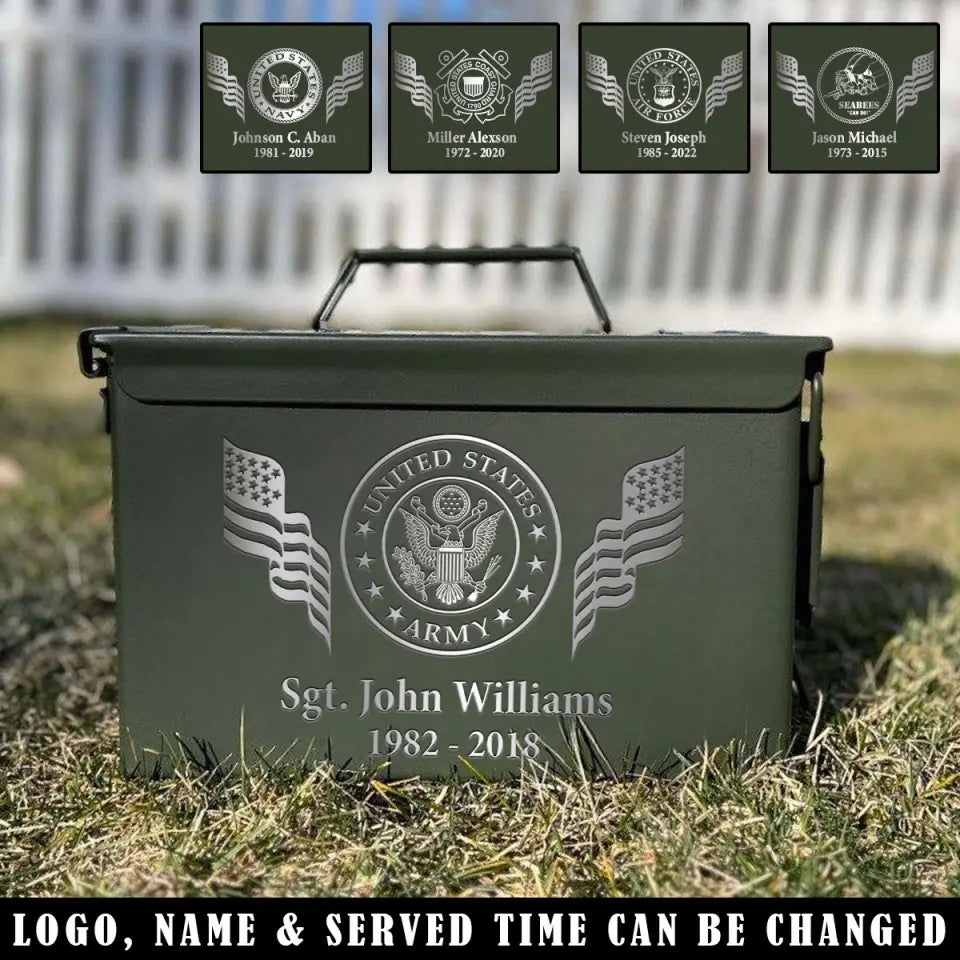 Personalized US Army Logo Custom Name & Time Ammo Box Printed VQ24737