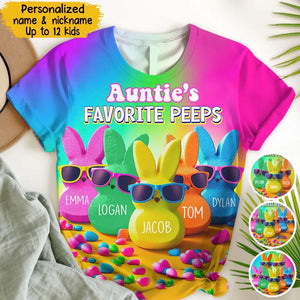 Personalized Auntie's Favorite Peeps Rabbits & Kid Names 3D T-shirt Printed VA24758