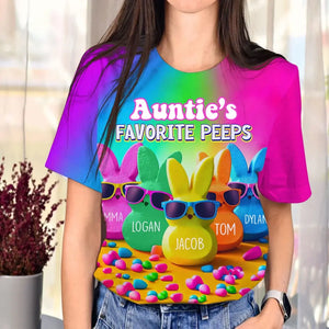 Personalized Auntie's Favorite Peeps Rabbits & Kid Names 3D T-shirt Printed VA24758