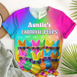 Personalized Auntie's Favorite Peeps Rabbits & Kid Names 3D T-shirt Printed VA24758