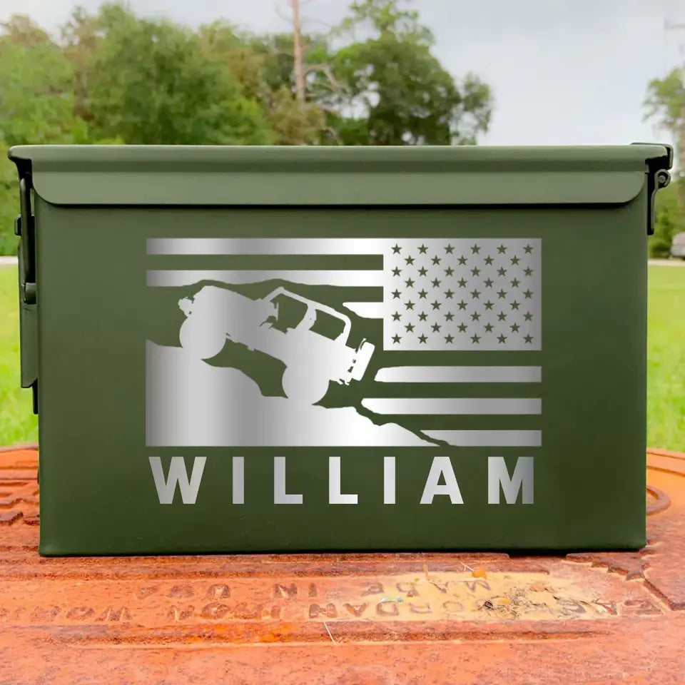 Personalized US Flag Jeep Car Custom Name Ammo Box Printed VQ24774