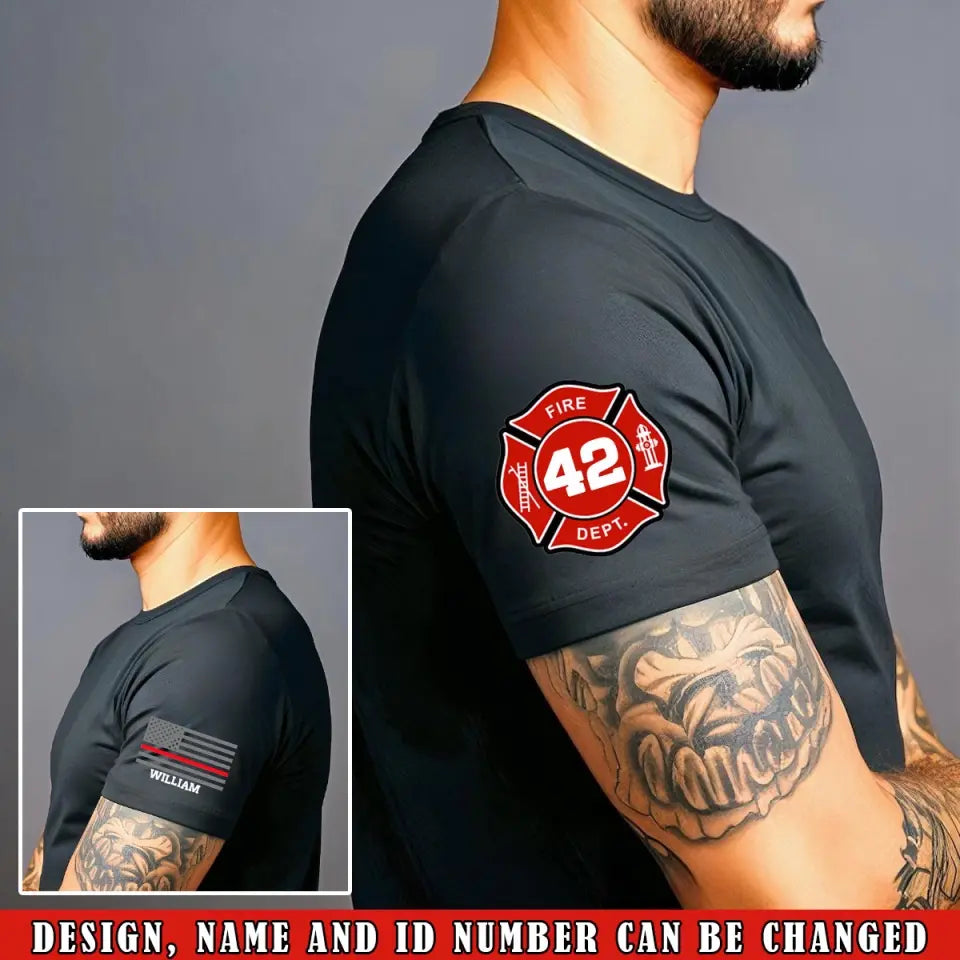 Personalized US Firefighter Custom Name & ID T-shirt Printed VQ24783