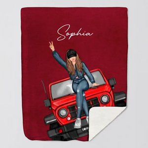 Personalized Jeep Girl Custom Name Sherpa or Fleece Blanket Printed HN24778