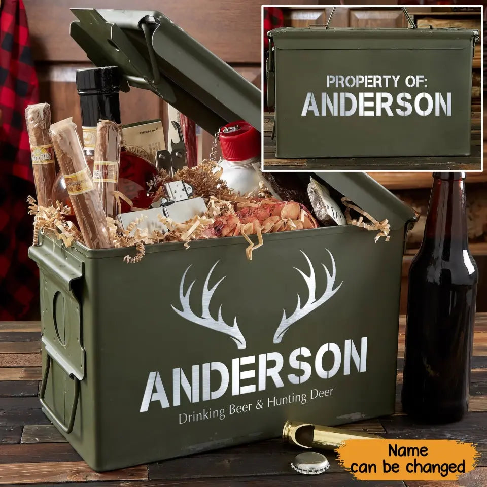 Personalized Drinking Beer & Hunting Deer Ammo Box Printed QTKH24789