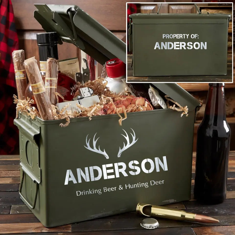 Personalized Drinking Beer & Hunting Deer Ammo Box Printed QTKH24789