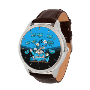 Personalized Gnome Grandma Hearts With Kid Names Women Watch Leather Band Printed HN24800