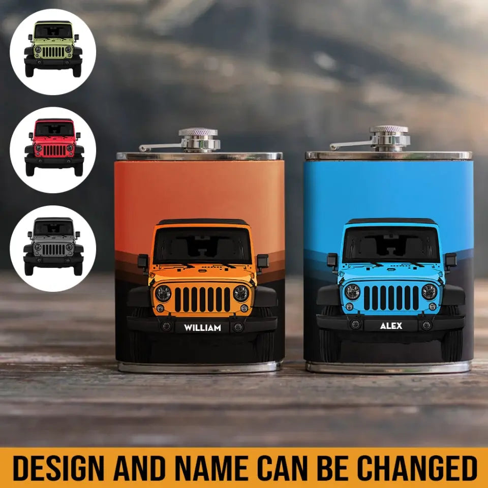 Personalized Jeep Car Custom Name Leather Flask Printed HN24817