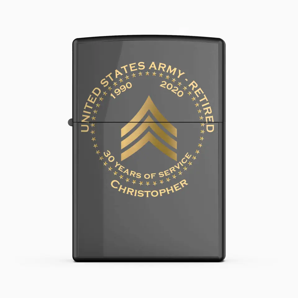 Personalized United States Army Retired Custom Rank & Time Lighter Printed AHVQ24815