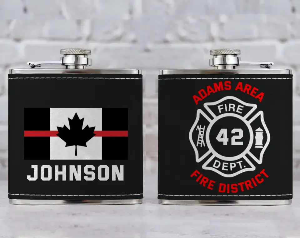 Personalized Canadian Firefighter Custom Name & Department Leather Flask Printed VQ24814