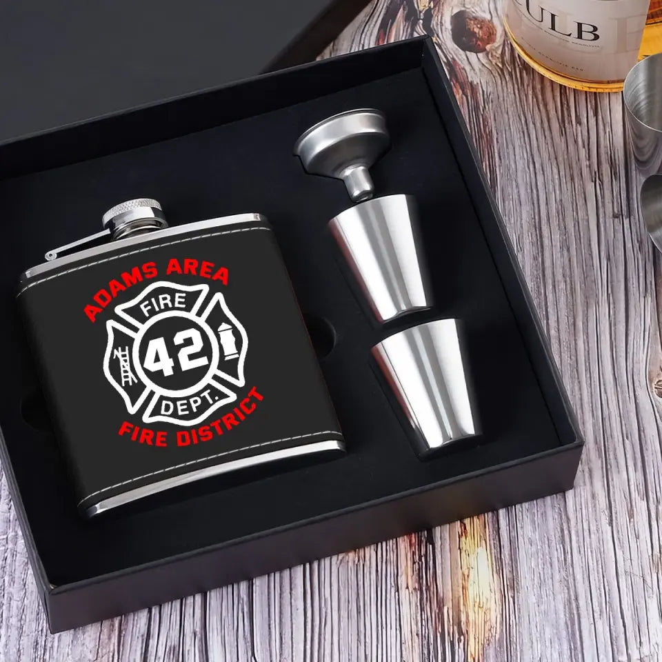 Personalized Canadian Firefighter Custom Name & Department Leather Flask Printed VQ24814