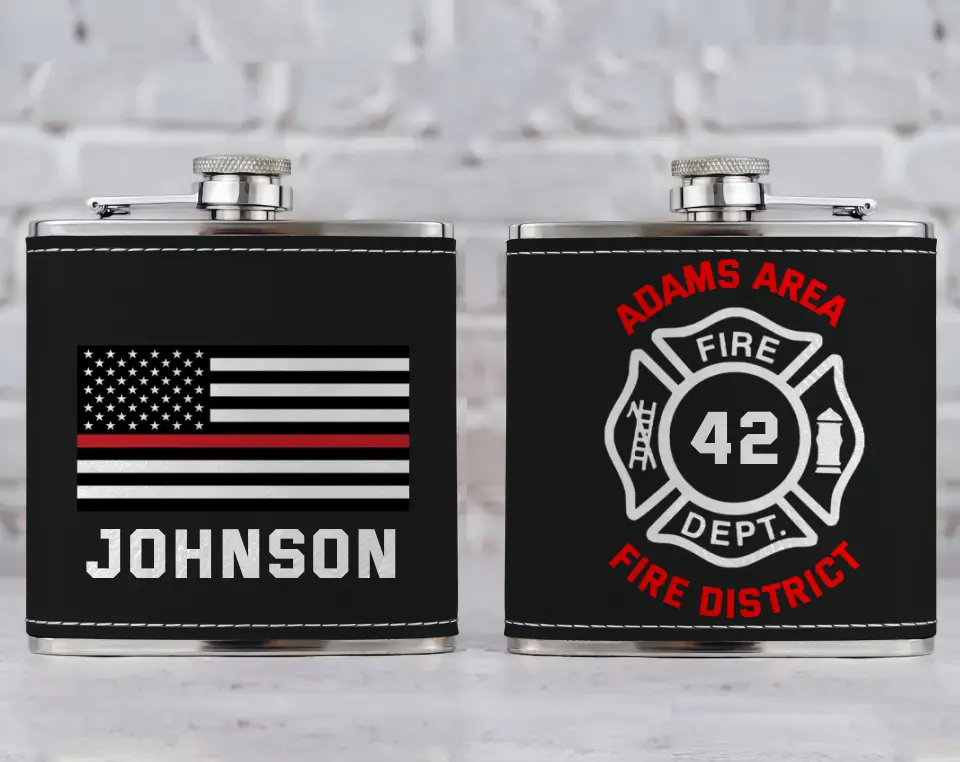 Personalized US Firefighter Custom Name & Department Leather Flask Printed VQ24814