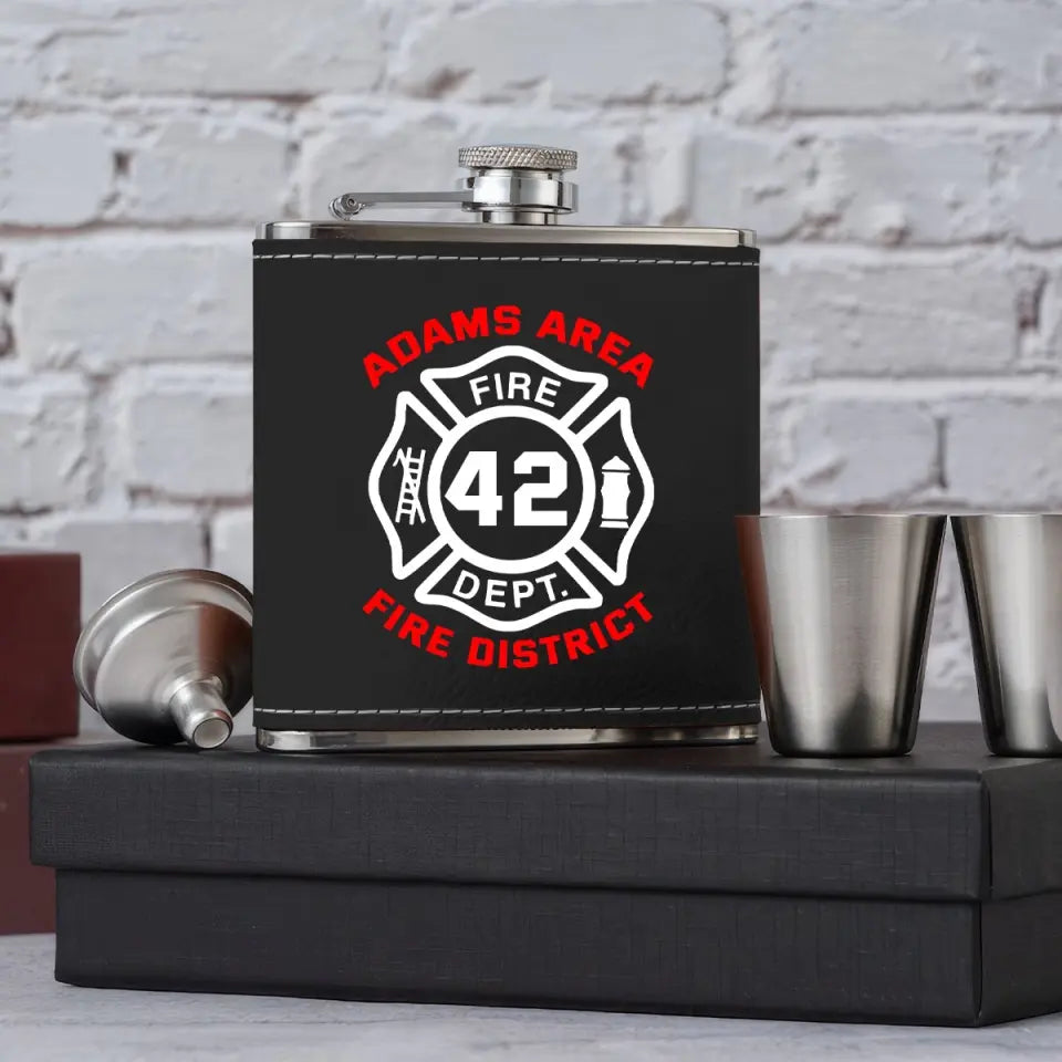 Personalized US Firefighter Custom Name & Department Leather Flask Printed VQ24814