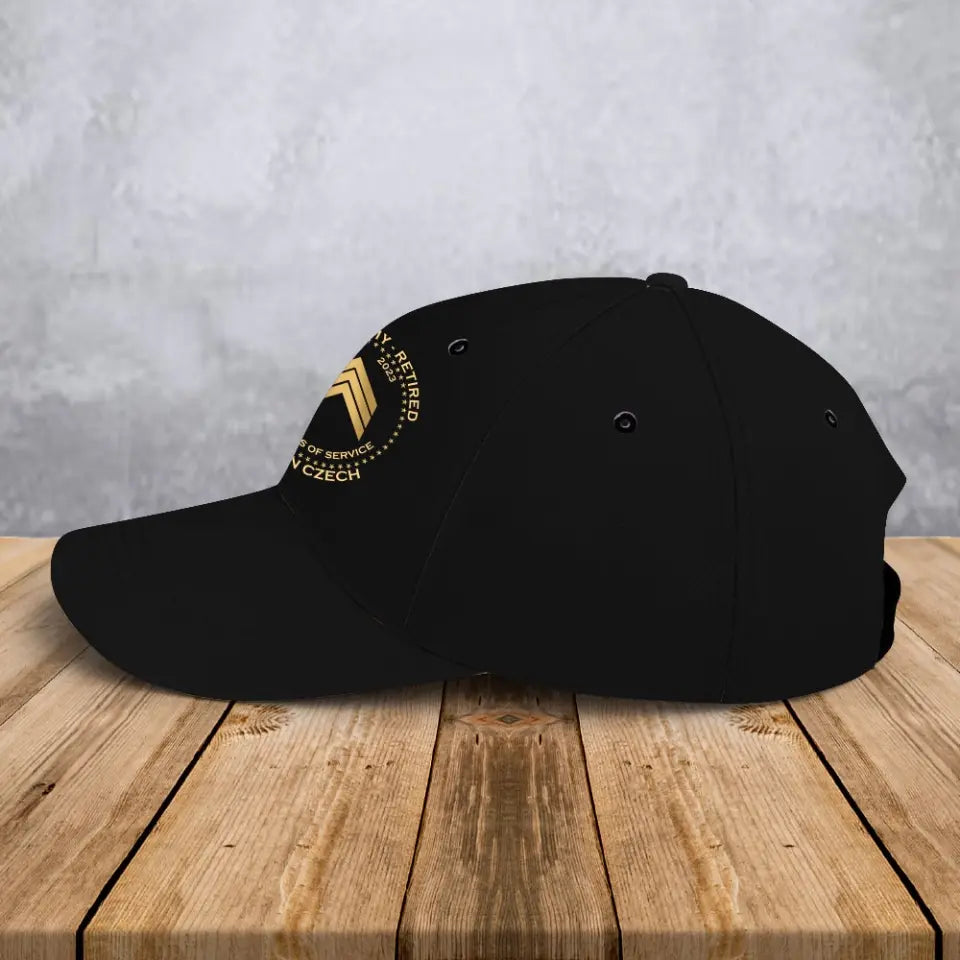 Personalized French Veteran Retired Custom Rank & Name Served Time Black Cap Printed AHVA24833