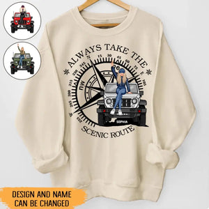 Personalized Always Take The Scenic Route Jeep Girl Sweatshirt Printed HN24840