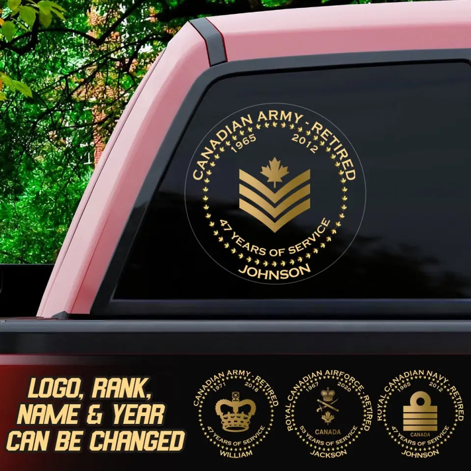 Personalized Canadian Army Retired Rank Camo Custom Name & Time Decal Printed AHVQ24835
