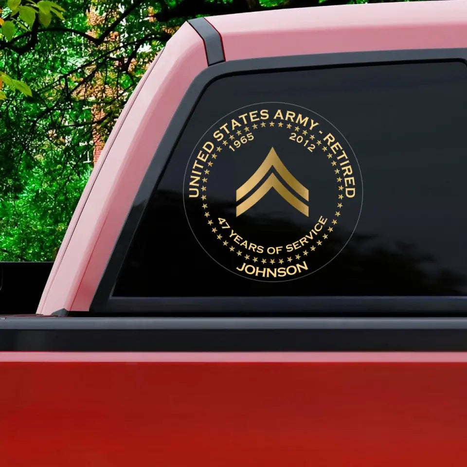 Personalized US Army Retired Rank Camo Custom Name & Time Decal Printed AHVQ24835