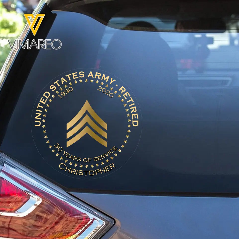 Personalized US Army Retired Rank Camo Custom Name & Time Decal Printed AHVQ24835