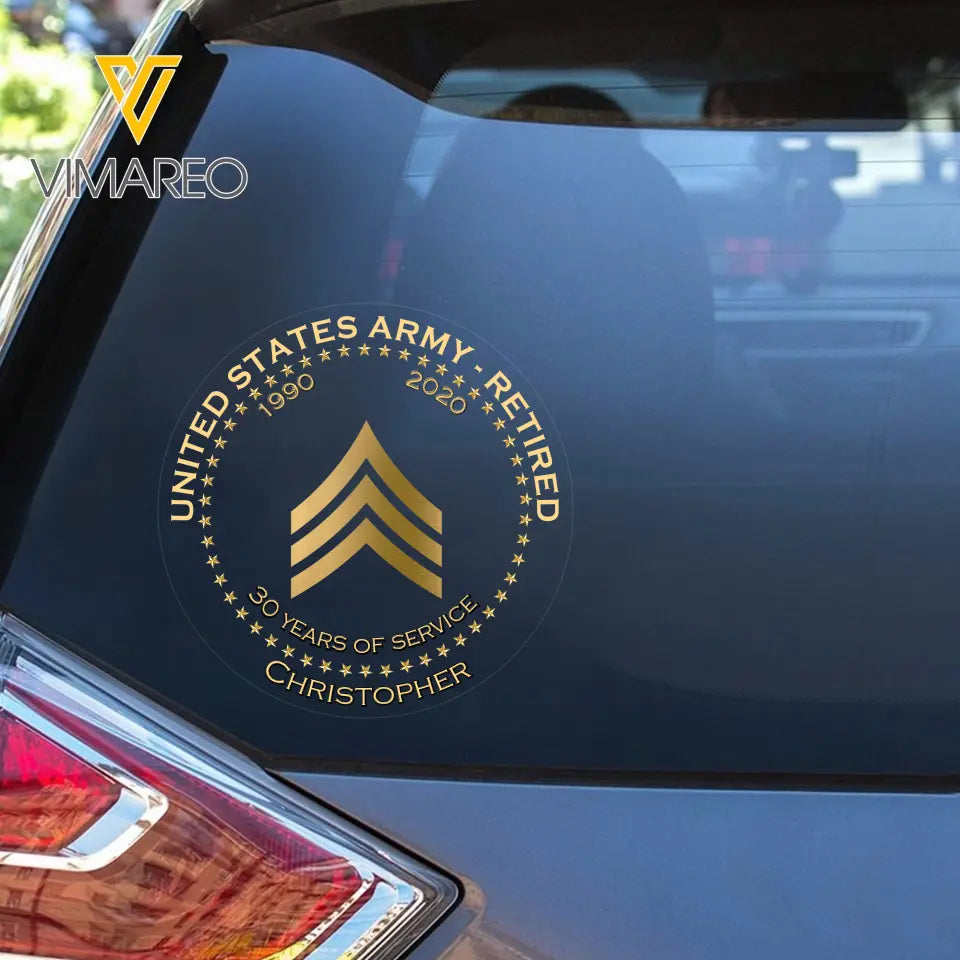 Personalized US Army Retired Rank Camo Custom Name & Time Decal Printed AHVQ24835