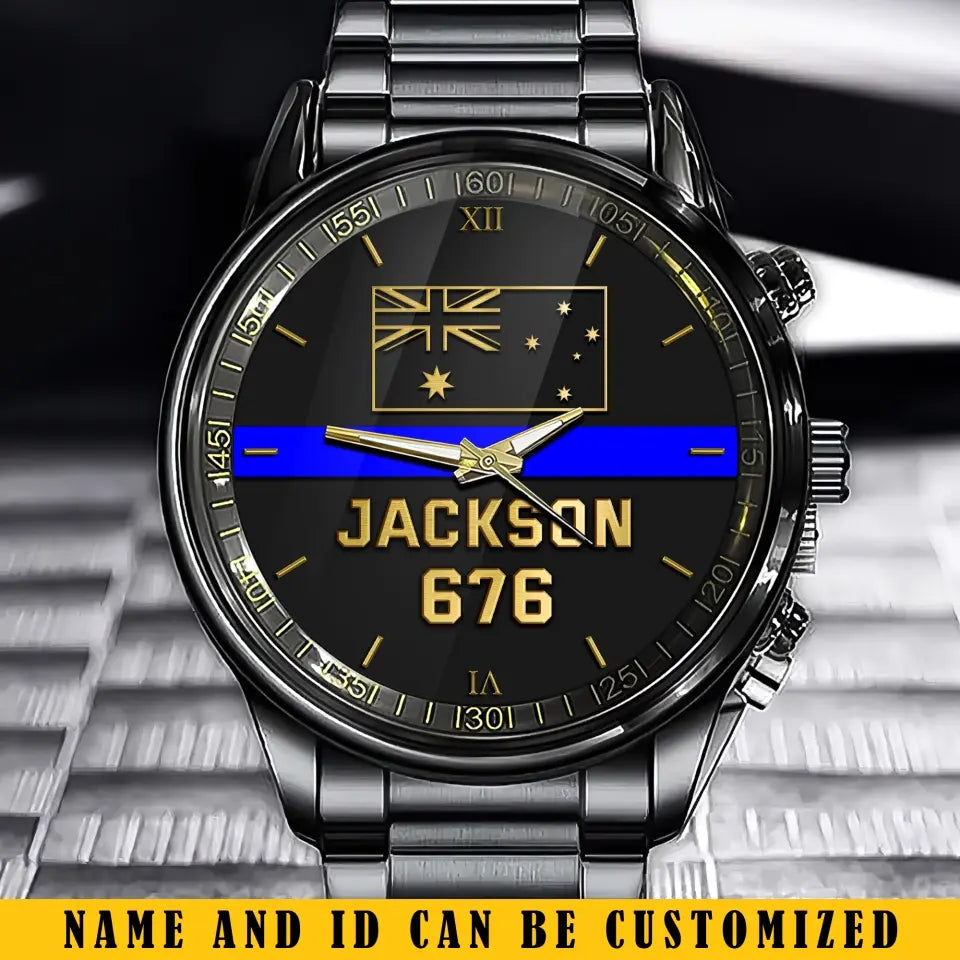 Personalized Australian Police Thin Blue Line Custom Name & ID Watch Printed QTKH24843