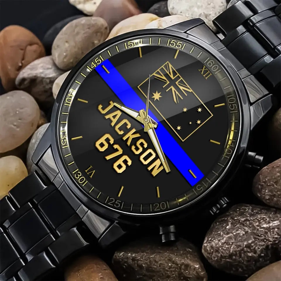 Personalized Australian Police Thin Blue Line Custom Name & ID Watch Printed QTKH24843