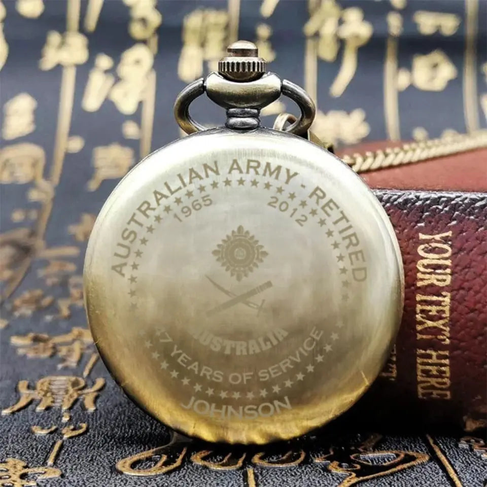 Personalized Australian Army Retired Custom Rank Camo & Served Time Pocket Watch Printed AHVQ24808
