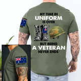 Personalized My Time In Uniform Is Over But Being A Veteran Never Ends Australian Veteran T-shirt Printed KH24868