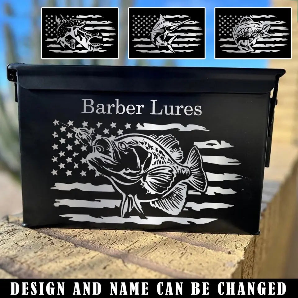 Personalized US Flag Fishing Custom Name Ammo Box Printed QTVQ24876