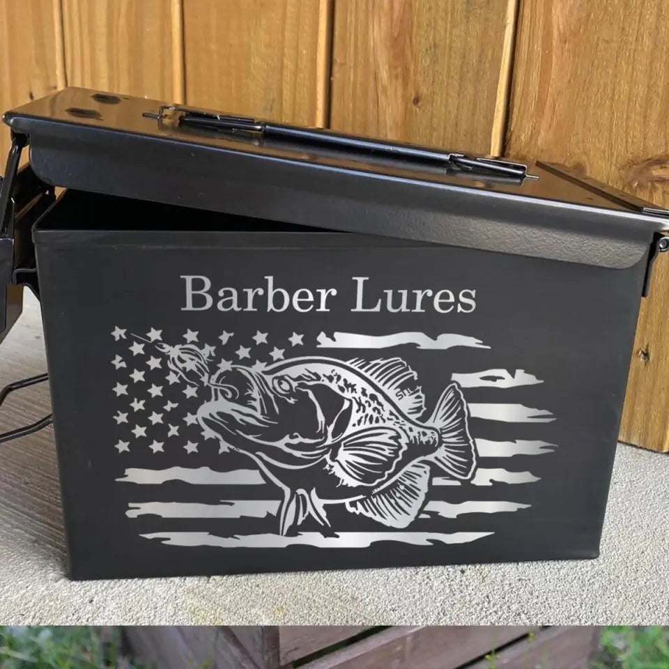 Personalized US Flag Fishing Custom Name Ammo Box Printed QTVQ24876