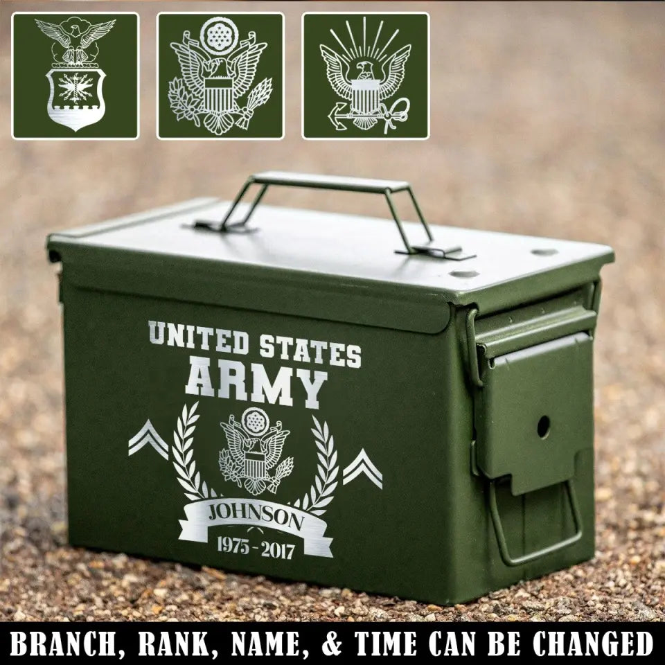 Personalized US Army Logo Custom Rank & Name Ammo Box Printed AHVA24880