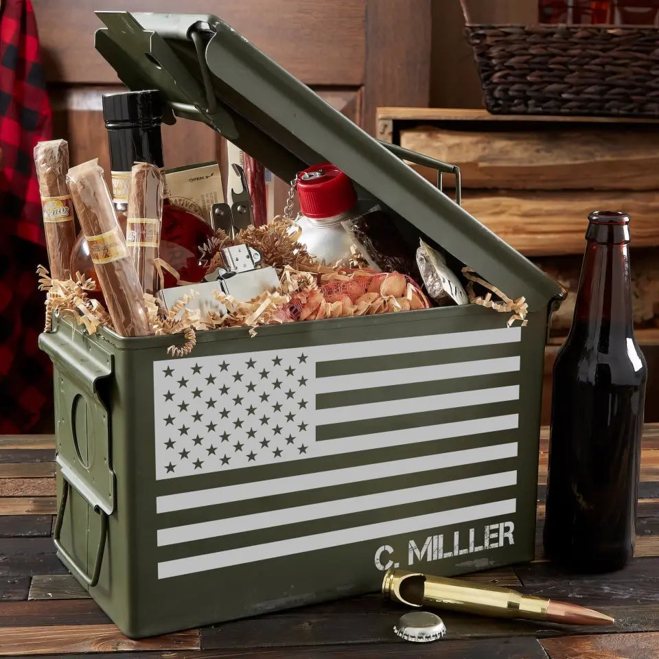 Personalized US Flag Camo Custom Name Ammo Box Printed KVH24881