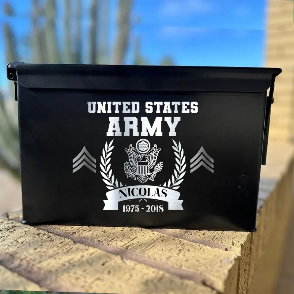 Personalized US Army Logo Custom Rank & Name Ammo Box Printed AHVA24880