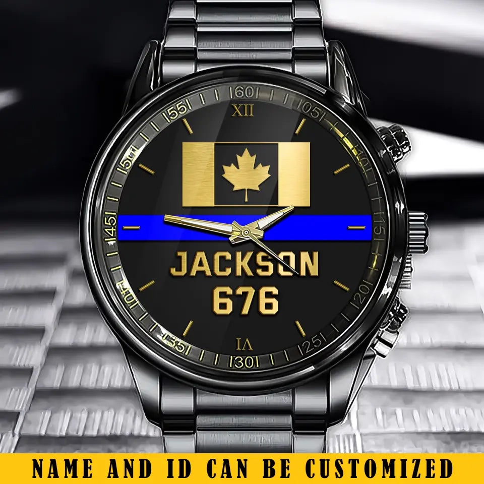 Personalized Canadian Police Blue Line Custom Name & ID Watch Printed QTKH24888