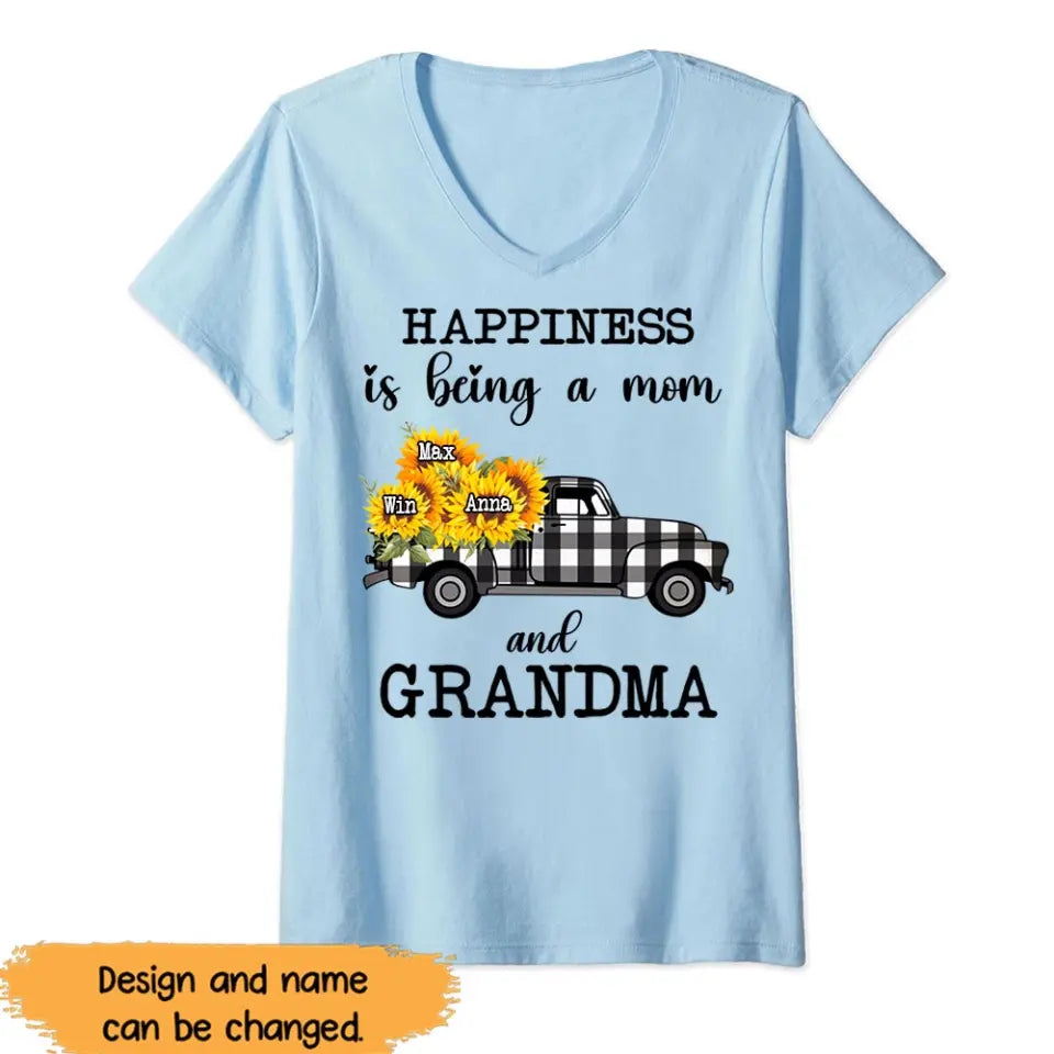 Personalized Happiness Is Being A Mom And Grandma Car Sunflowers V-neck T-shirt Printed HN24896