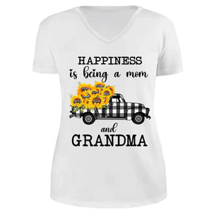 Personalized Happiness Is Being A Mom And Grandma Car Sunflowers V-neck T-shirt Printed HN24896